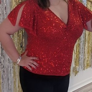 Adrianna Papell Red sequins top size XL